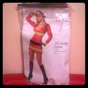 Fire Girl Costume, zipper front dress, hat, shorts